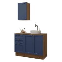 Conjunto Gabinete Para Banheiro 110cm 3 Gavetas 3 Portas Vik Madesa 01 Rustic-azul - 2