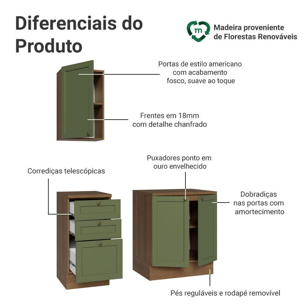Conjunto Gabinete Para Banheiro 110cm 3 Gavetas 3 Portas Vik Madesa 01 Rustic-verde - 4