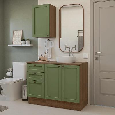 Conjunto Gabinete Para Banheiro 110cm 3 Gavetas 3 Portas Vik Madesa 01 Rustic-verde