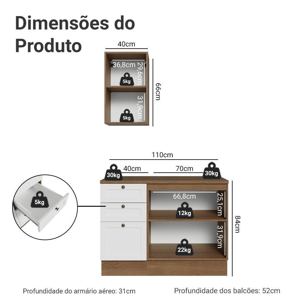Conjunto Gabinete Para Banheiro 110cm 3 Gavetas 3 Portas Vik Madesa 01 Rustic-branco - 3