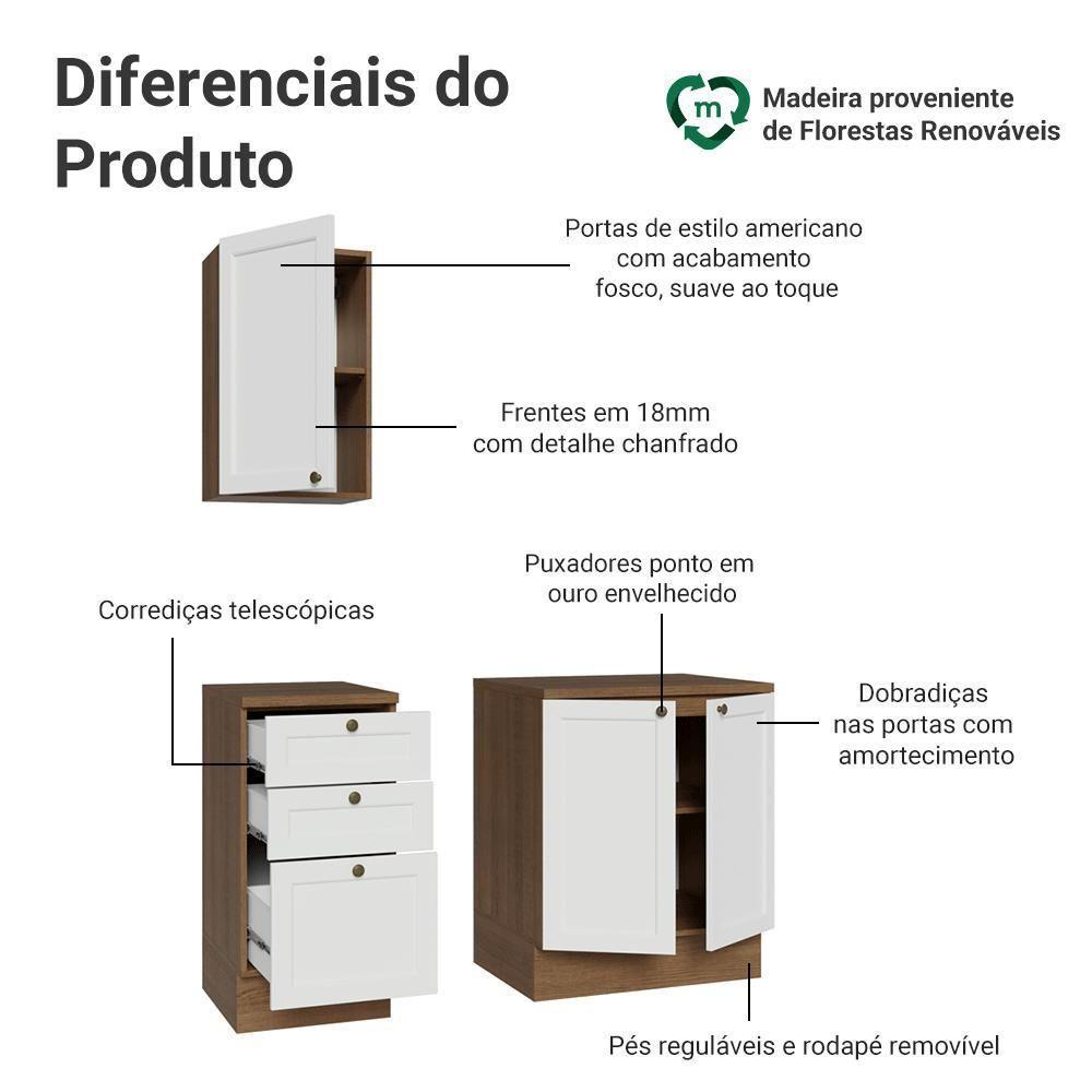 Conjunto Gabinete Para Banheiro 110cm 3 Gavetas 3 Portas Vik Madesa 01 Rustic-branco - 4