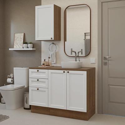 Conjunto Gabinete Para Banheiro 110cm 3 Gavetas 3 Portas Vik Madesa 01 Rustic-branco