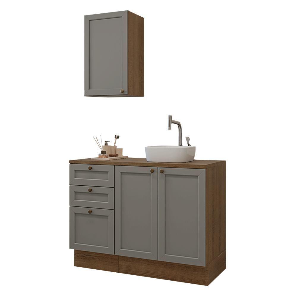 Conjunto Gabinete Para Banheiro 110cm 3 Gavetas 3 Portas Vik Madesa 01 Rustic-cinza - 2