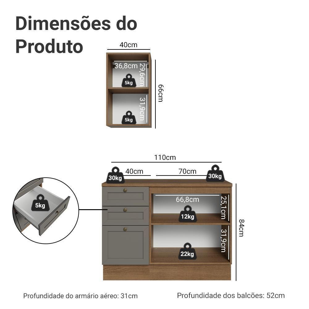 Conjunto Gabinete Para Banheiro 110cm 3 Gavetas 3 Portas Vik Madesa 01 Rustic-cinza - 3