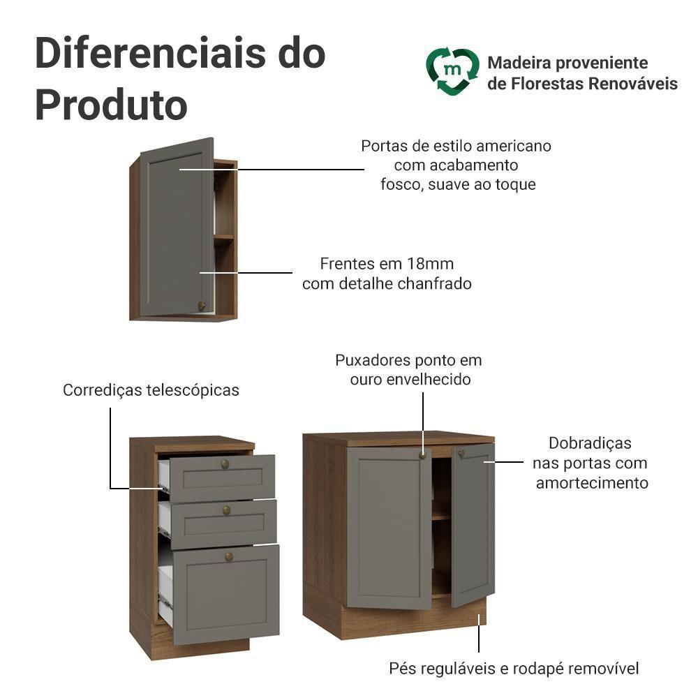 Conjunto Gabinete Para Banheiro 110cm 3 Gavetas 3 Portas Vik Madesa 01 Rustic-cinza - 4