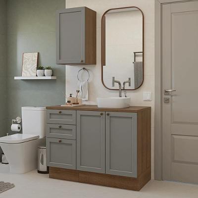 Conjunto Gabinete Para Banheiro 110cm 3 Gavetas 3 Portas Vik Madesa 01 Rustic-cinza