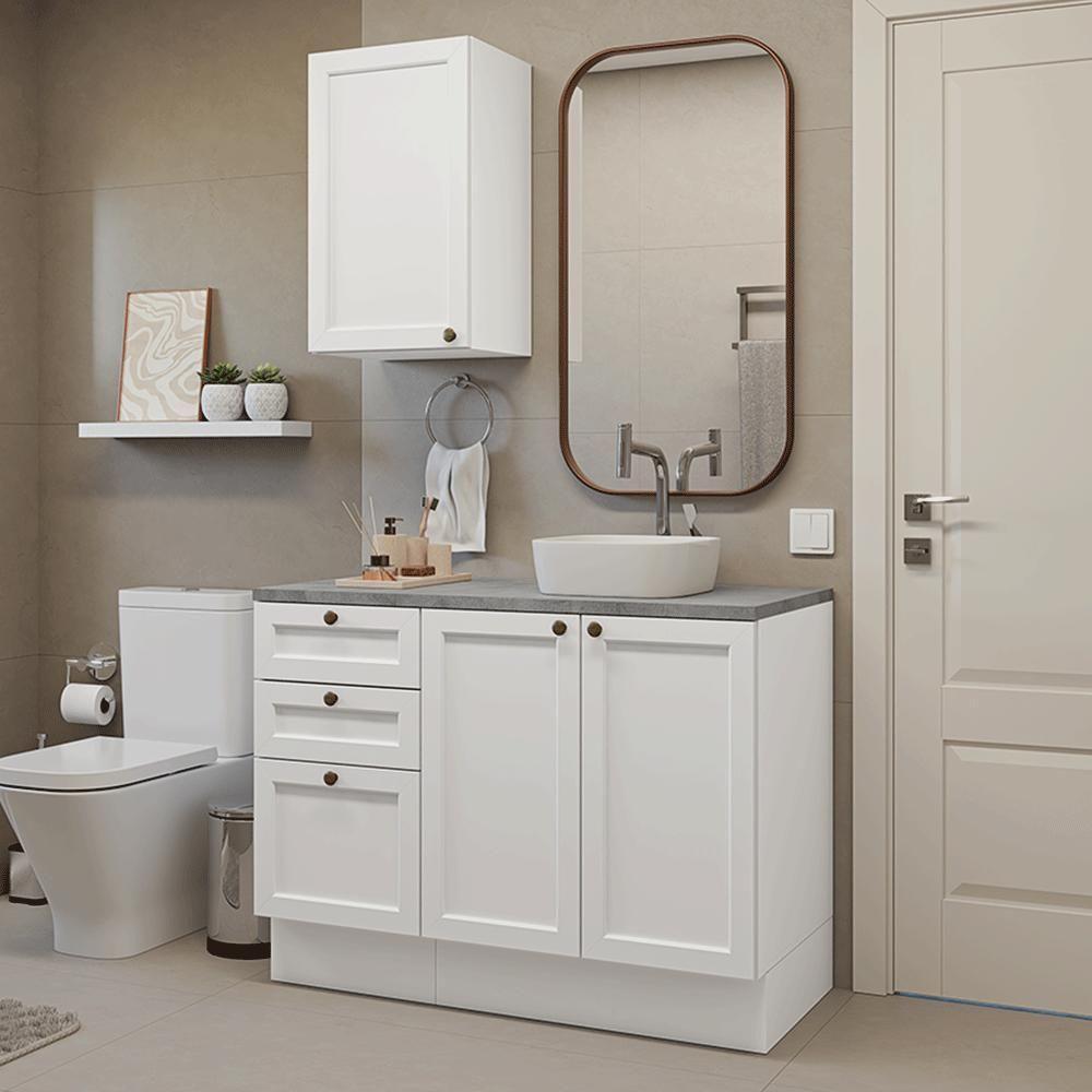 Conjunto Gabinete Para Banheiro 110cm 3 Gavetas 3 Portas Vik Madesa 01 Branco - 1