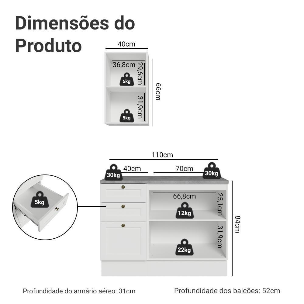 Conjunto Gabinete Para Banheiro 110cm 3 Gavetas 3 Portas Vik Madesa 01 Branco - 3