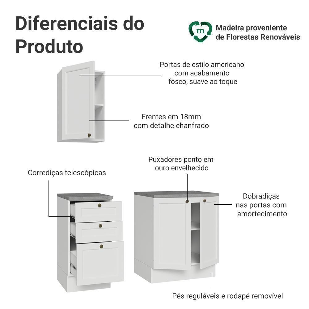 Conjunto Gabinete Para Banheiro 110cm 3 Gavetas 3 Portas Vik Madesa 01 Branco - 4