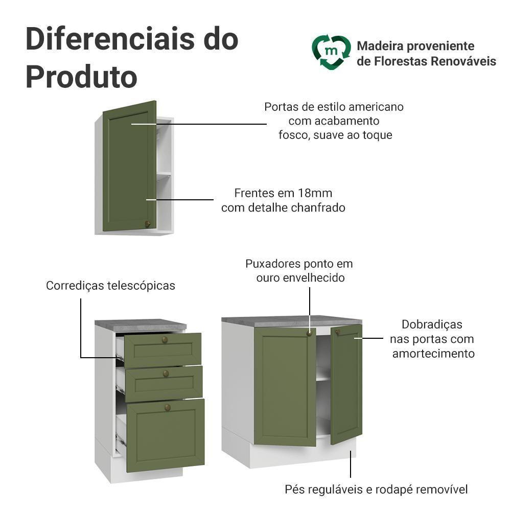 Conjunto Gabinete Para Banheiro 110cm 3 Gavetas 3 Portas Vik Madesa 01 Branco-verde - 4