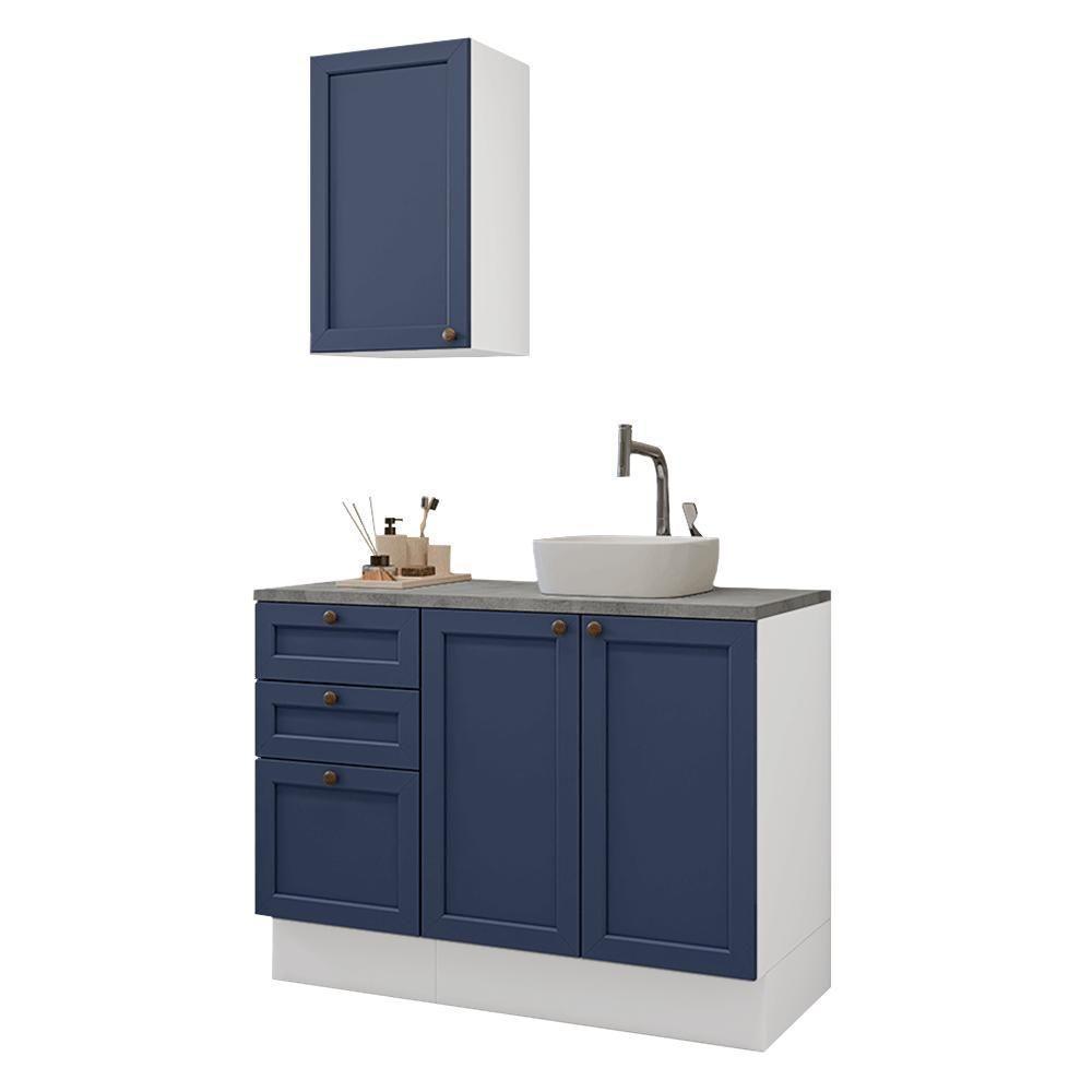 Conjunto Gabinete Para Banheiro 110cm 3 Gavetas 3 Portas Vik Madesa 01 Branco-azul - 3