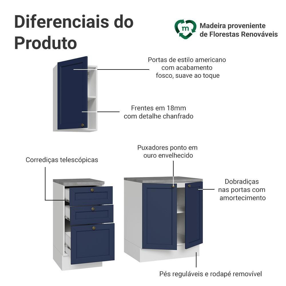 Conjunto Gabinete Para Banheiro 110cm 3 Gavetas 3 Portas Vik Madesa 01 Branco-azul - 5