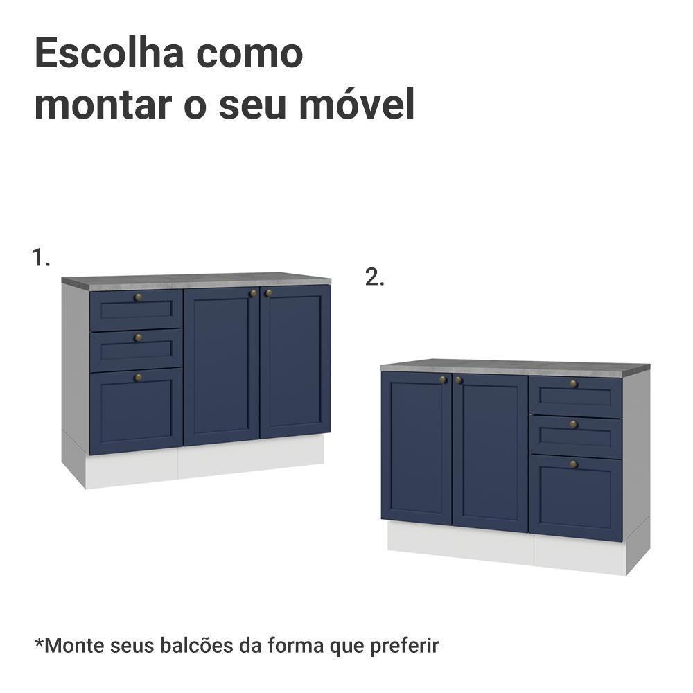 Conjunto Gabinete Para Banheiro 110cm 3 Gavetas 3 Portas Vik Madesa 01 Branco-azul - 6