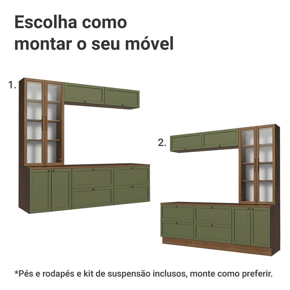 Estante Sala De Estar Com Rack + Cristaleira 230cm Vik Madesa 02 Rustic-verde - 5