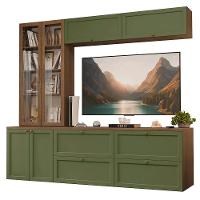 Estante Sala De Estar Com Rack + Cristaleira 230cm Vik Madesa 02 Rustic-verde - 2