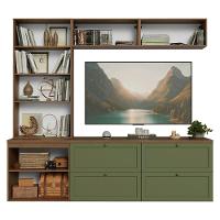 Estante Sala De Estar Com Rack + Cristaleira 230cm Vik Madesa 02 Rustic-verde - 6