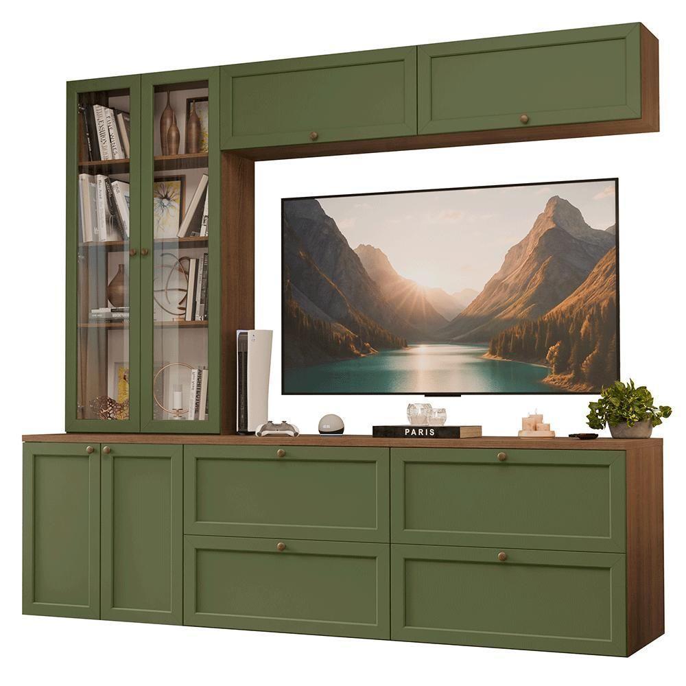 Estante Sala De Estar Com Rack + Cristaleira 230cm Vik Madesa 01 Rustic-verde - 2