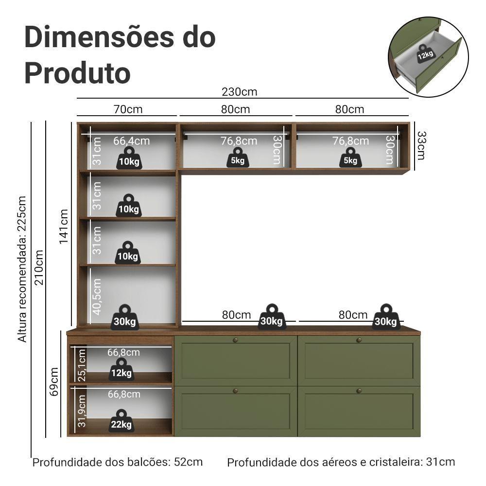 Estante Sala De Estar Com Rack + Cristaleira 230cm Vik Madesa 01 Rustic-verde - 3