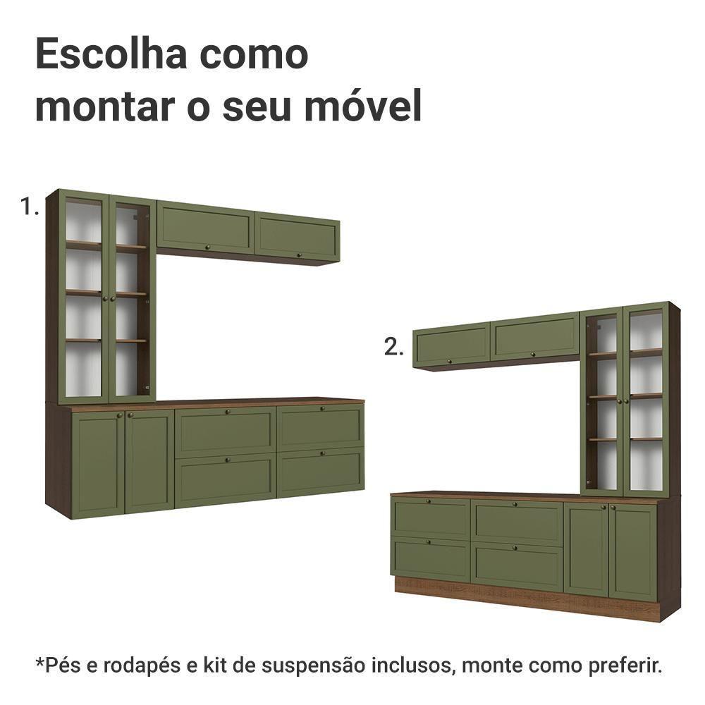 Estante Sala De Estar Com Rack + Cristaleira 230cm Vik Madesa 01 Rustic-verde - 5