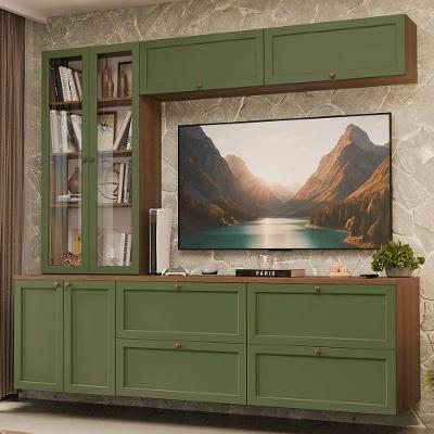 Estante Sala De Estar Com Rack + Cristaleira 230cm Vik Madesa 01 Rustic-verde