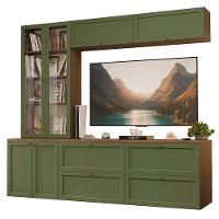 Estante Sala De Estar Com Rack + Cristaleira 230cm Vik Madesa 01 Rustic-verde - 2