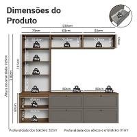 Estante Sala De Estar Com Rack + Cristaleira 230cm Vik Madesa 01 Rustic-cinza - 3