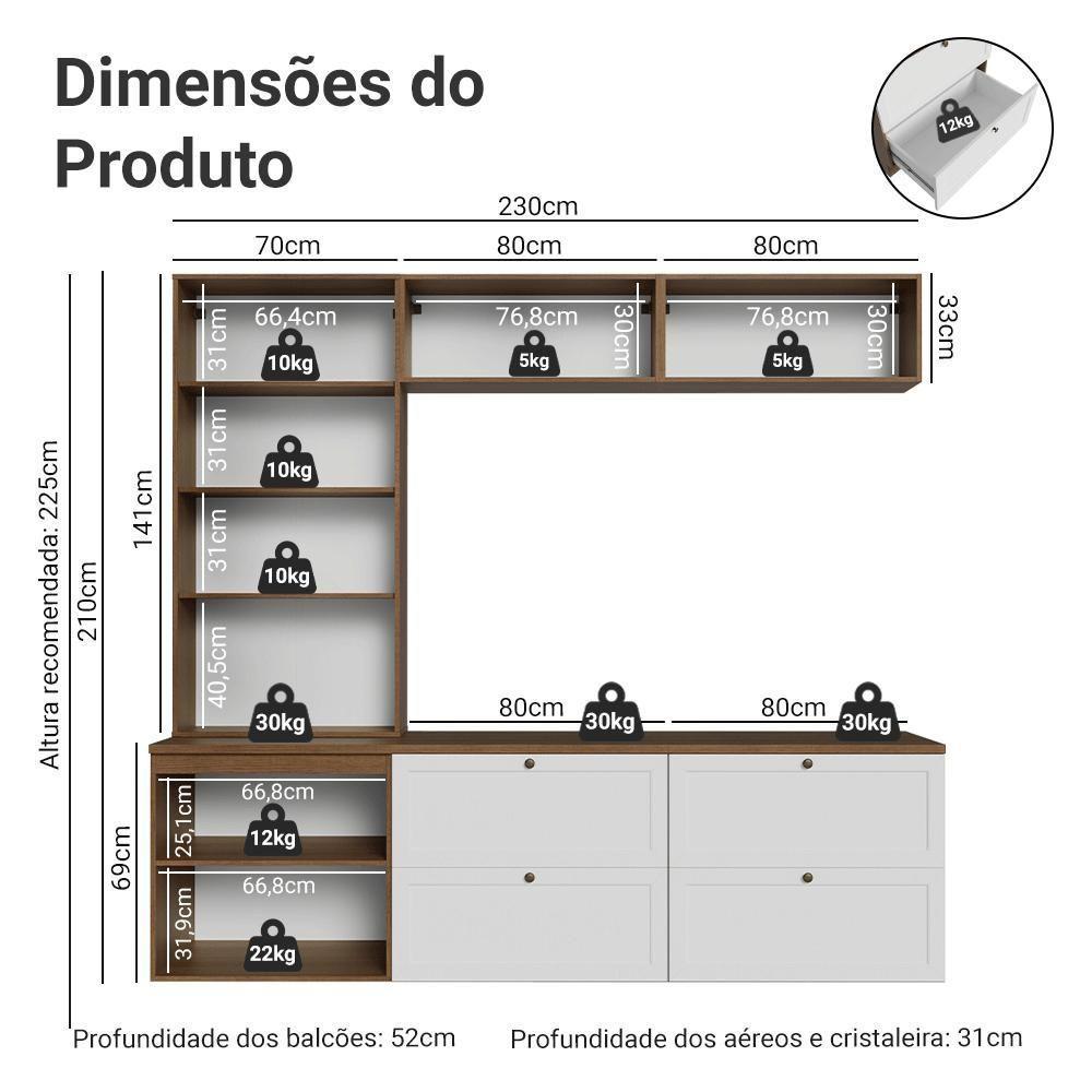 Estante Sala De Estar Com Rack + Cristaleira 230cm Vik Madesa 01 Rustic-branco - 3