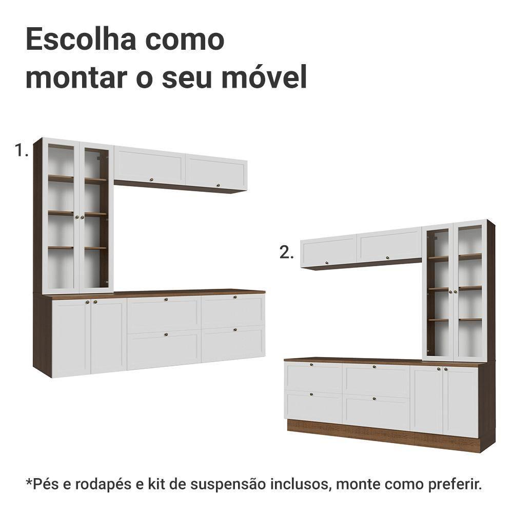 Estante Sala De Estar Com Rack + Cristaleira 230cm Vik Madesa 01 Rustic-branco - 5