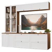 Estante Sala De Estar Com Rack + Cristaleira 230cm Vik Madesa 01 Rustic-branco - 2