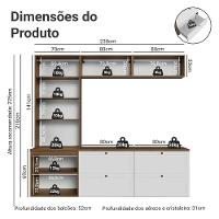 Estante Sala De Estar Com Rack + Cristaleira 230cm Vik Madesa 01 Rustic-branco - 3