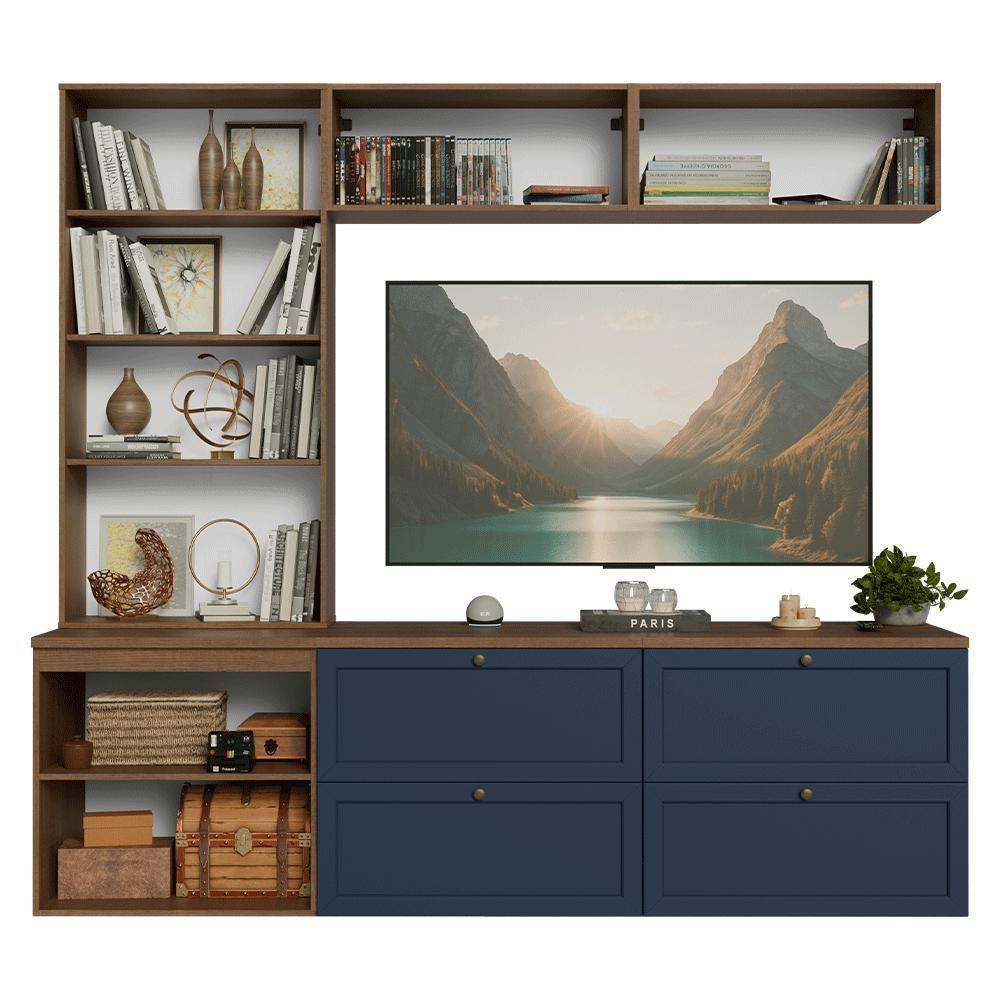 Estante Sala De Estar Com Rack + Cristaleira 230cm Vik Madesa 02 Rustic-azul - 6