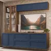 Estante Sala De Estar Com Rack + Cristaleira 230cm Vik Madesa 02 Rustic-azul - 1