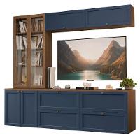 Estante Sala De Estar Com Rack + Cristaleira 230cm Vik Madesa 02 Rustic-azul - 2