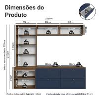 Estante Sala De Estar Com Rack + Cristaleira 230cm Vik Madesa 02 Rustic-azul - 3