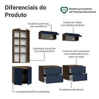 Estante Sala De Estar Com Rack + Cristaleira 230cm Vik Madesa 02 Rustic-azul