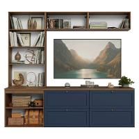 Estante Sala De Estar Com Rack + Cristaleira 230cm Vik Madesa 02 Rustic-azul - 6