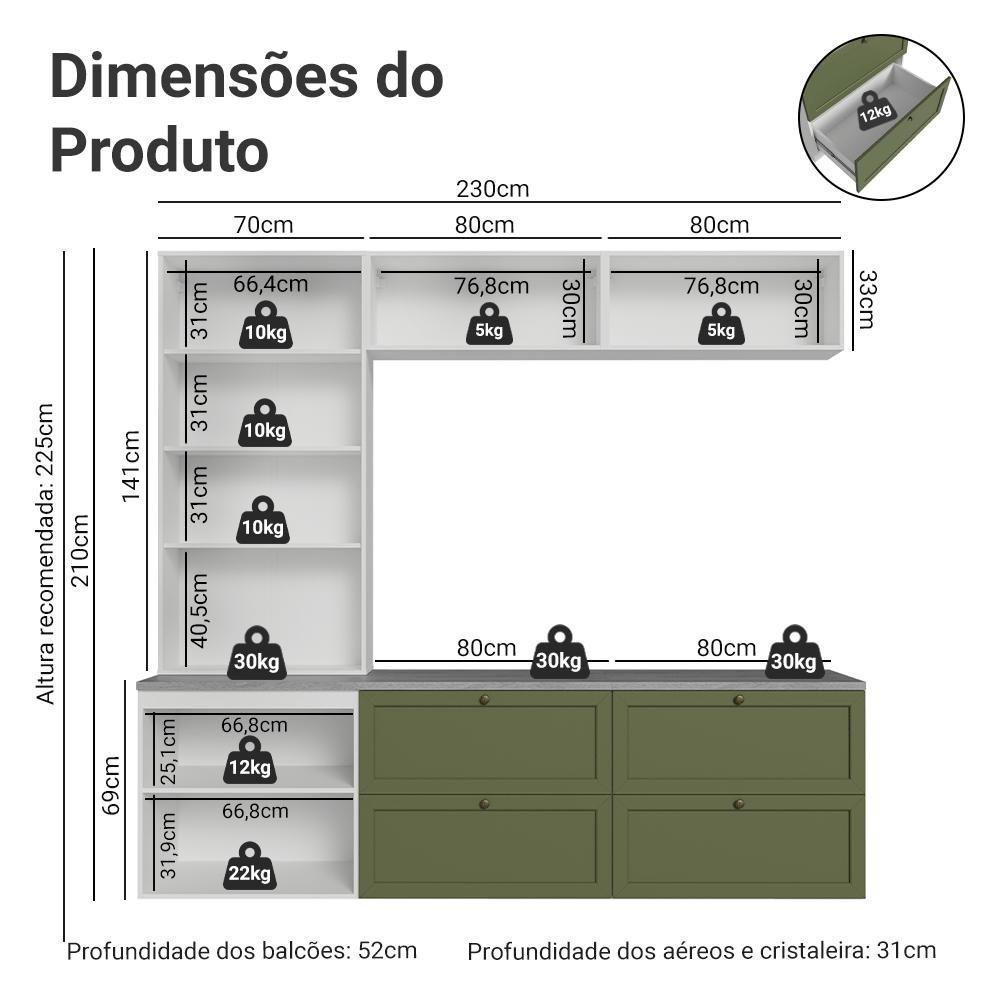 Estante Sala De Estar Com Rack + Cristaleira 230cm Vik Madesa 01 Branco-verde - 3