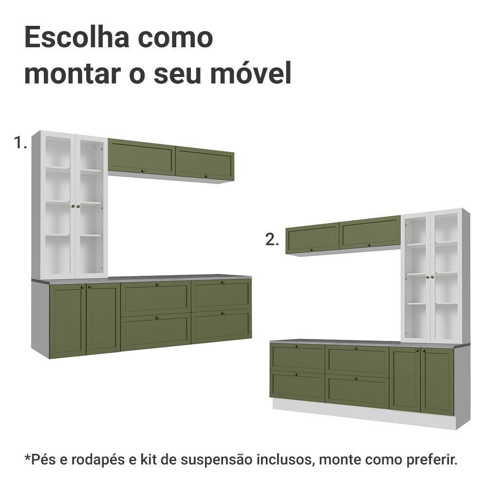 Estante Sala De Estar Com Rack + Cristaleira 230cm Vik Madesa 01 Branco-verde - 5