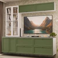 Estante Sala De Estar Com Rack + Cristaleira 230cm Vik Madesa 01 Branco-verde - 1