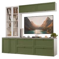 Estante Sala De Estar Com Rack + Cristaleira 230cm Vik Madesa 01 Branco-verde - 2