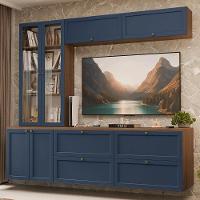 Estante Sala De Estar Com Rack + Cristaleira 230cm Vik Madesa 01 Rustic-azul - 1