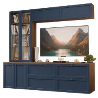 Estante Sala De Estar Com Rack + Cristaleira 230cm Vik Madesa 01 Rustic-azul - 2