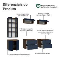 Estante Sala De Estar Com Rack + Cristaleira 230cm Vik Madesa 01 Rustic-azul