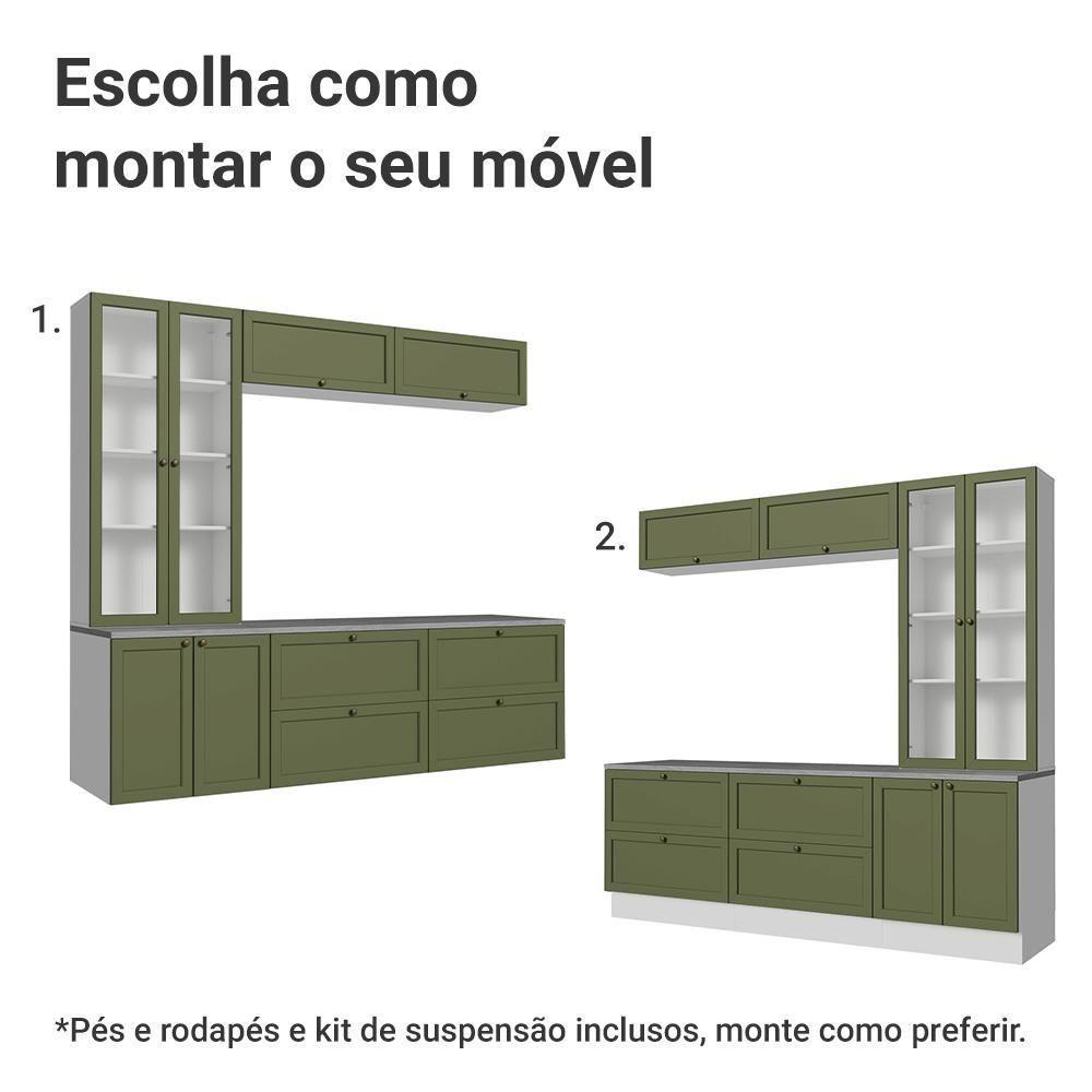 Estante Sala De Estar Com Rack + Cristaleira 230cm Vik Madesa 01 Branco-verde - 5
