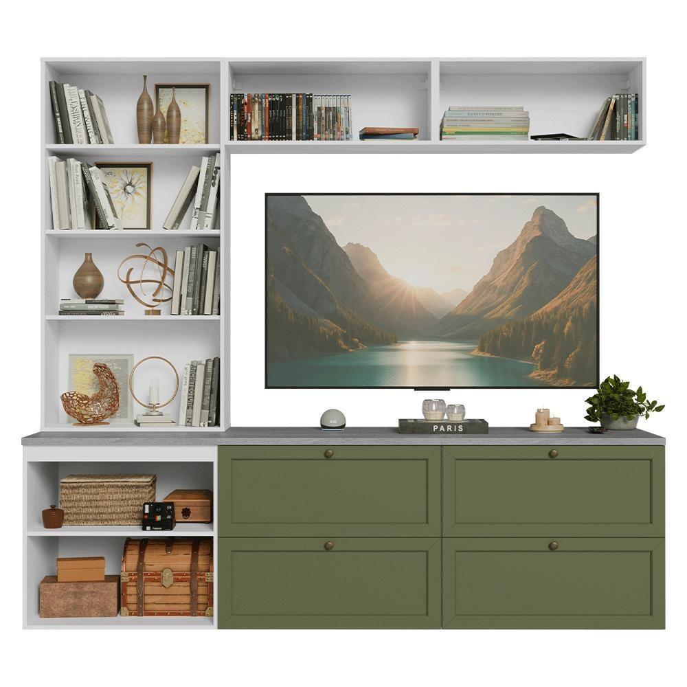 Estante Sala De Estar Com Rack + Cristaleira 230cm Vik Madesa 01 Branco-verde - 6