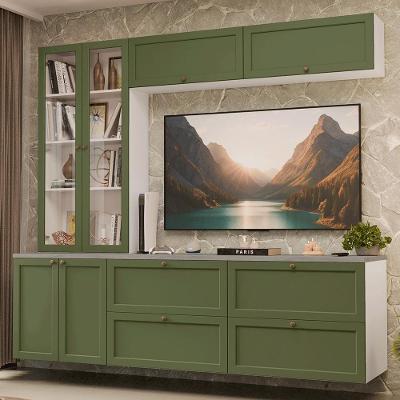 Estante Sala De Estar Com Rack + Cristaleira 230cm Vik Madesa 01 Branco-verde