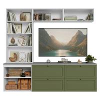 Estante Sala De Estar Com Rack + Cristaleira 230cm Vik Madesa 01 Branco-verde - 6