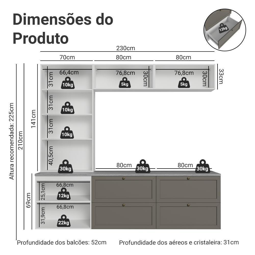 Estante Sala De Estar Com Rack + Cristaleira 230cm Vik Madesa 01 Branco-cinza - 3