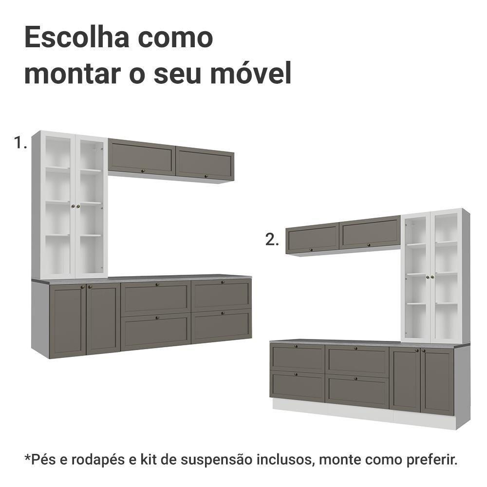 Estante Sala De Estar Com Rack + Cristaleira 230cm Vik Madesa 01 Branco-cinza - 5