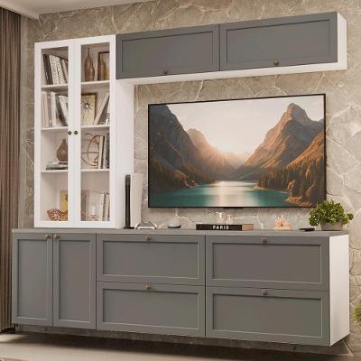 Estante Sala De Estar Com Rack + Cristaleira 230cm Vik Madesa 01 Branco-cinza